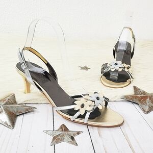 Boden mixed metallics floral heels strappy slingback sandals size 40